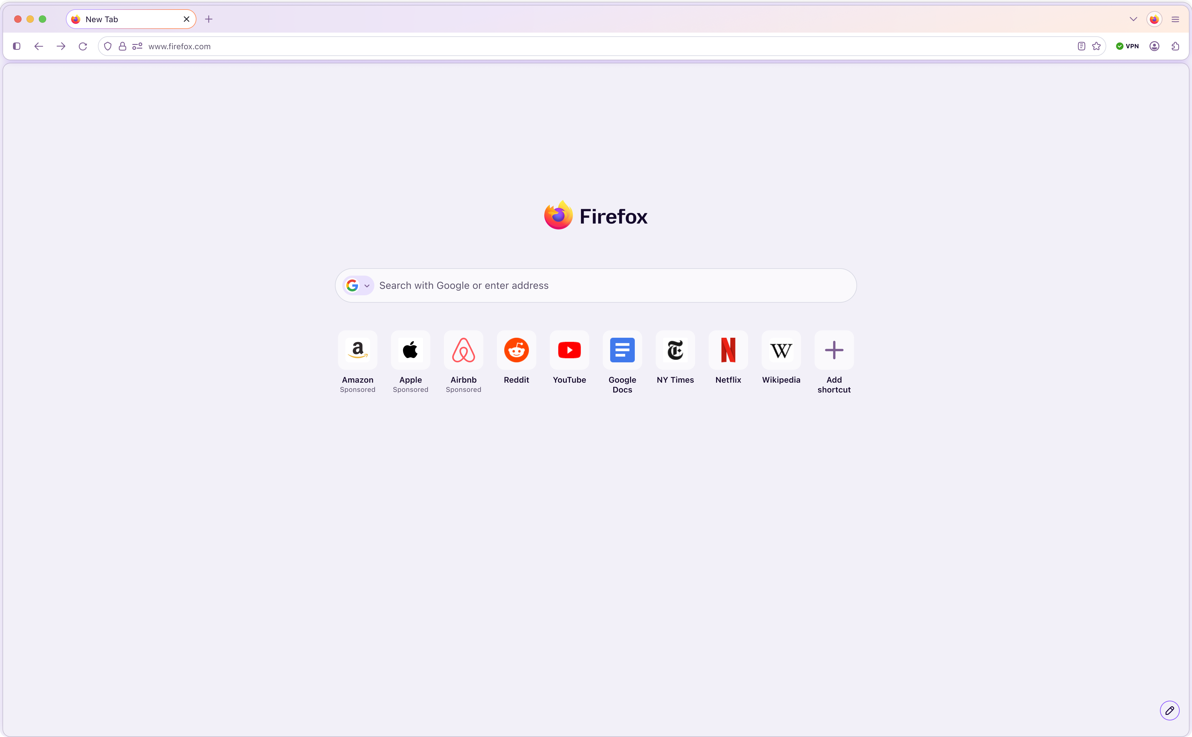 Firefox desktop new tab in Nightly